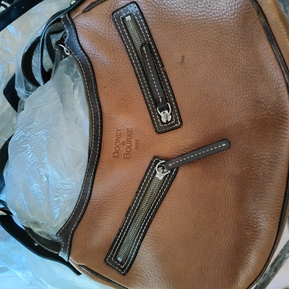 Dooney & Bourke Leather Shoulder Bag in Brown and Black with Pebbled Texture